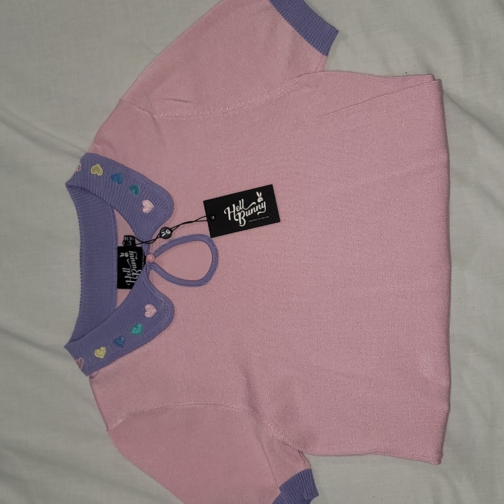 Hell Bunny Pink Purple Sweater Top Large NWT Valentines Day